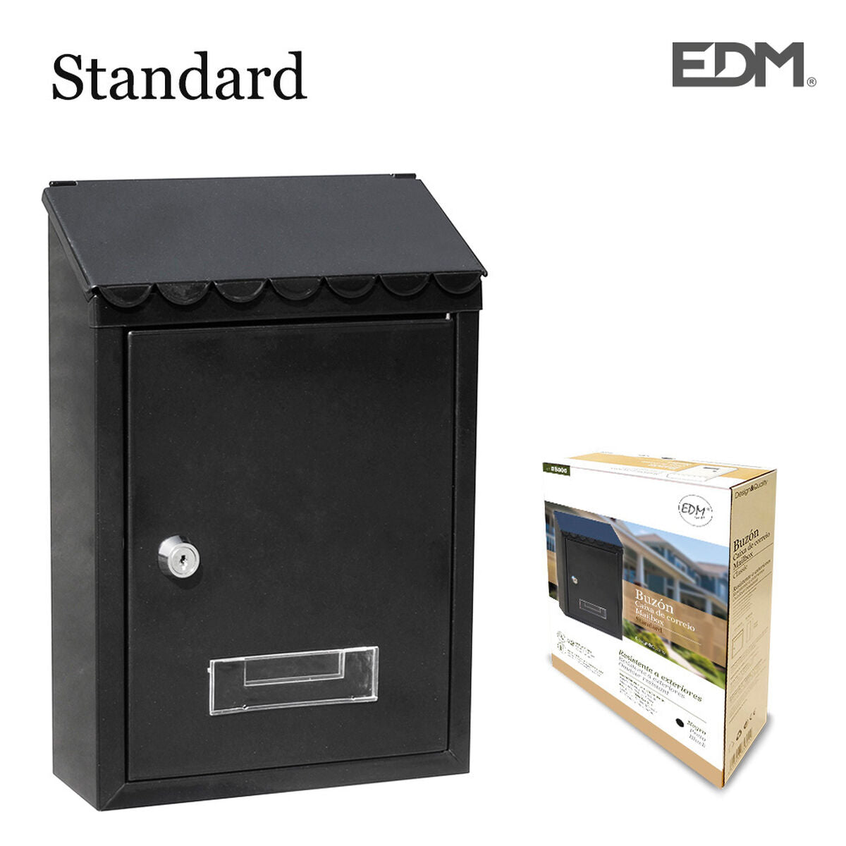 Letterbox EDM Standard 21 x 6 x 30 cm Black Steel